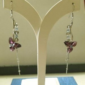 Sterling Silver Wire Earring w/ Purple Crystals
